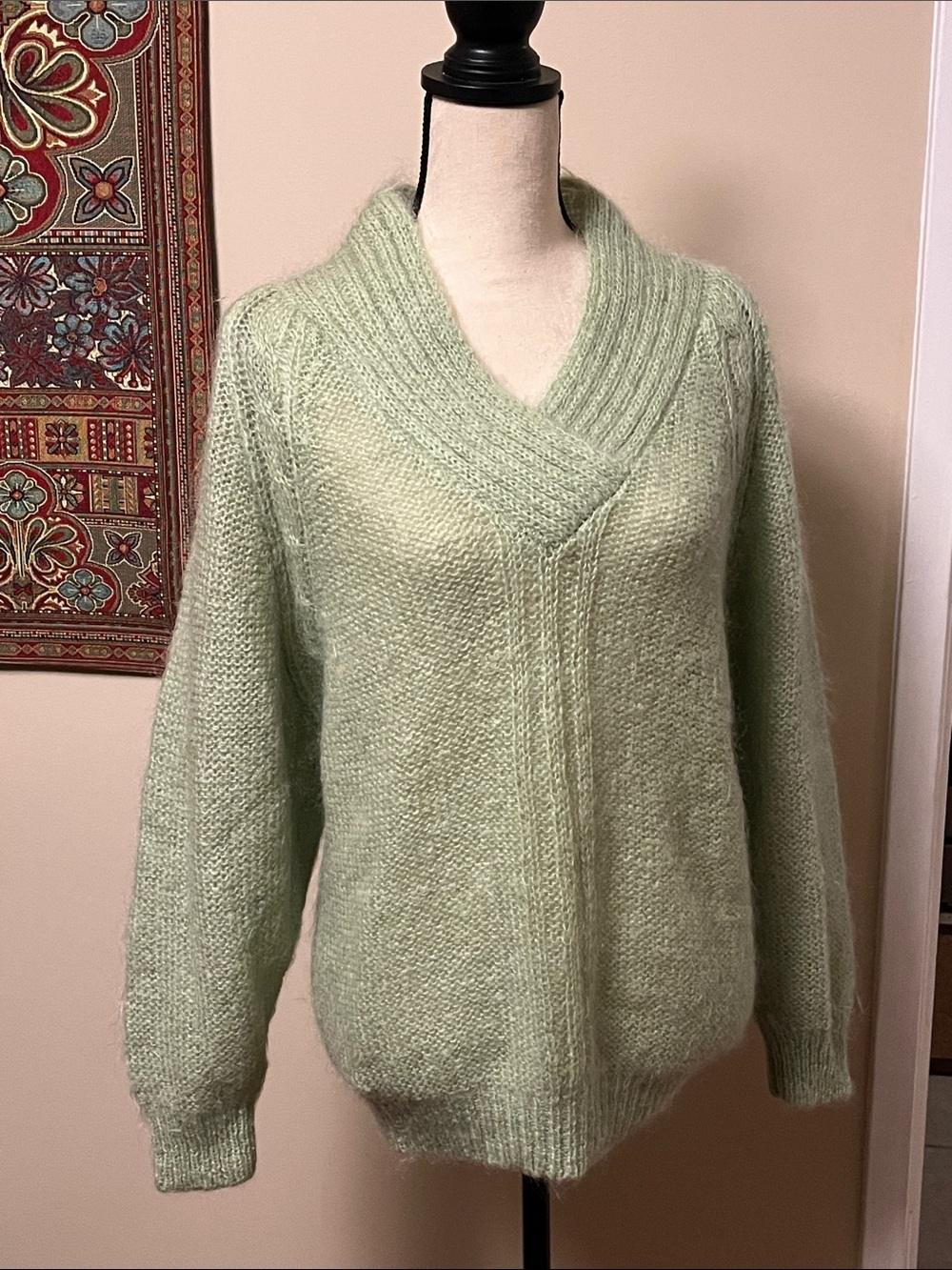 Mohair celadon color woman sweater, medium, new